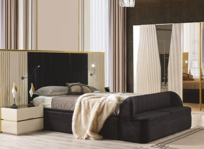 Schlafzimmer Set von 4tlg luxuriös Holz Möbel Elegant Schrank Nachttisch Hocker